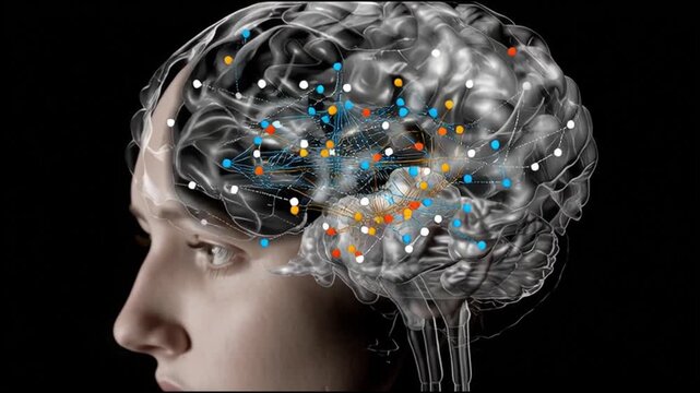 BDNF. Brain-Derived Neurotrophic Factor. Neuroplasticity. Brain health. Cognitive function. Illustration of a brain with neural connections highlighted in colors.