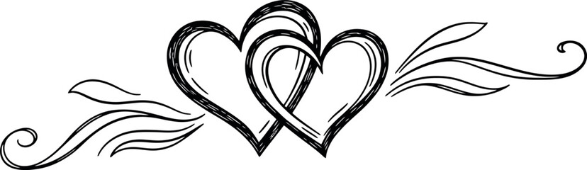 Intertwined hearts with flourishes symbolizing love and unity elegant design element vector