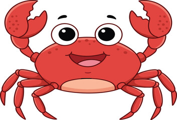 Cartoon crab, cute sea creature, cheerful character, marine wildlife, children’s illustration, vector art, happy face, ocean theme, smiling animal
