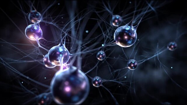 BDNF. Brain-Derived Neurotrophic Factor. Neuroplasticity. Brain health. Cognitive function. Abstract depiction of interconnected neural cells in a dark background.