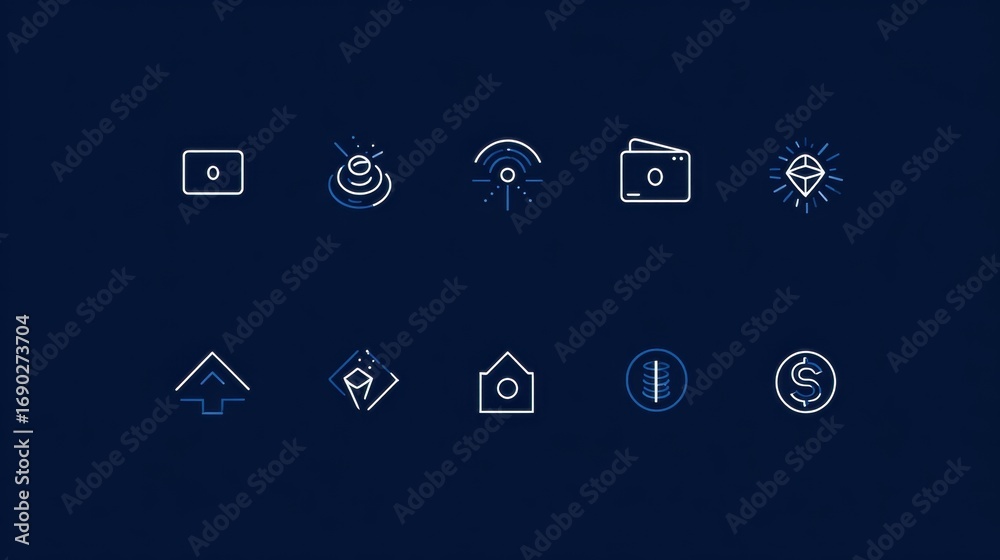 Wall mural digital interface icons: minimalist set of digital interface icons in a modern design, presenting a 