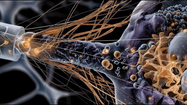 BDNF. Brain-Derived Neurotrophic Factor. Neuroplasticity. Brain health. Cognitive function. An intricate digital illustration of nerve synapses and neurons.