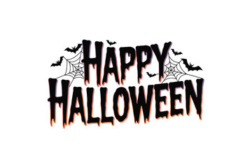 Spooky Happy Halloween Text Design with Dripping Letters, Bats, and Cobwebs - Perfect for Halloween Decorations and Party Invitations