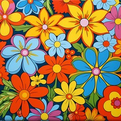 Fototapeta premium Vibrant and Groovy 60s Floral Pattern 