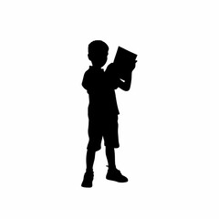 Nervous boy silhouette holding job application paper isolated on white background