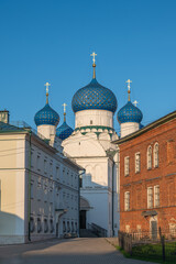 Cathedrals, temples, rotunda of Bogoyavlensky Convent in ancient town of Uglich, Yaroslavskaya oblast, Russia.