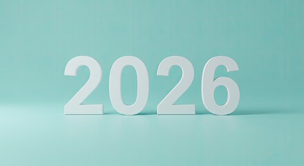 Minimalist 2026 New Year's Eve Design:  White Numbers on Aqua Background
