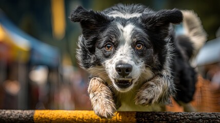Border Collie Jumping Over Agility Hurdle During Outdoor Training