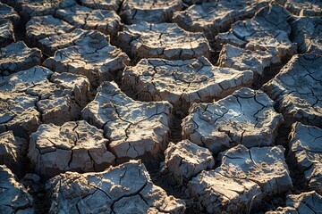 Close-up cracked arid desert ground, drought concept, climate change background.