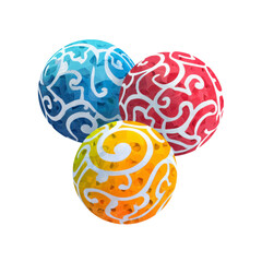 Abstract Colorful Ornate Spheres, 3D Rendered Decorative Balls with Intricate Design