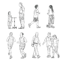 Illustration Sketch Set People Monochrome.