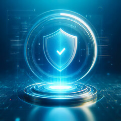 Glass control panel with security icon and copyspace for the header. Modern glassmorphism style for IT sites and applications.