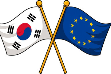 South Korea and European Flags Crossed Image