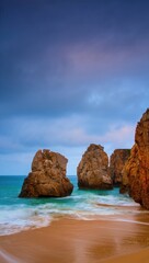 Coastal Rock Formations Amidst Turquoise Ocean Waves Keywords: ocean, sea, coast, beach, rock