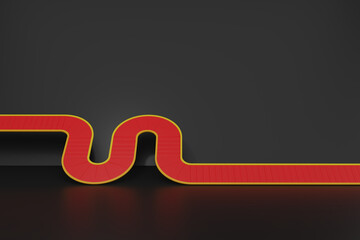 abstract red background. 3d render of abstract red roadmap with yellow edges on dark background, concept of planning, business journey, direction, navigation, and growth strategy