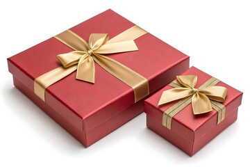 Obraz premium Elegant Red Gift Boxes with Gold Ribbons: Festive Holiday Presents