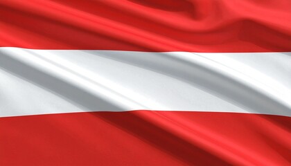 Waving Austrian national flag with vibrant red and white colors on silky fabric texture.