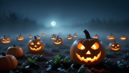 Watercolor depiction of pumpkins in a dark field, embodying the spirit of Halloween and the enchanting spooky season