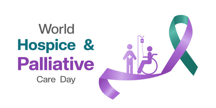 World Hospice and Palliative Care Day. Ribbon and people. Suitable for posters, banners and social media. White background.