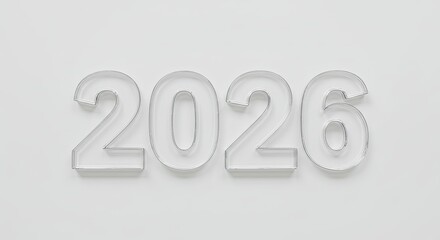 Minimalist 2026 Year in Glass: Clean, Modern, White Background.