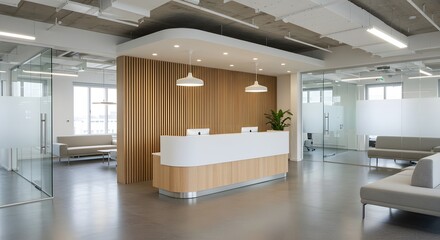 Modern Reception Desk in Bright Office Interior Design
