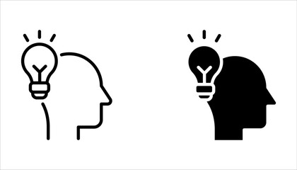 Head thinking with lightbulb icon set. Inspiration creative idea, Solution and innovation on white background