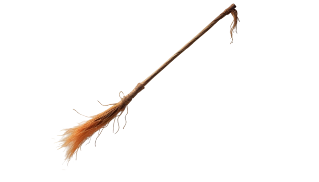 A broomstick with a lengthy handle and feather, embodying the essence of Halloween and witchcraft in spooky decor