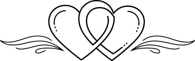 Elegant intertwined hearts with flourishes decorative element vector