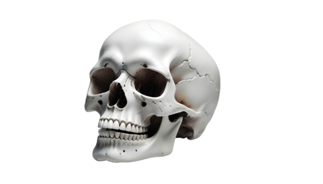 A human skull featured on a transparent background, enhancing the haunting vibe of the Halloween season