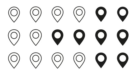 Modern location pin icons for navigation apps and mapping services for graphic design projects