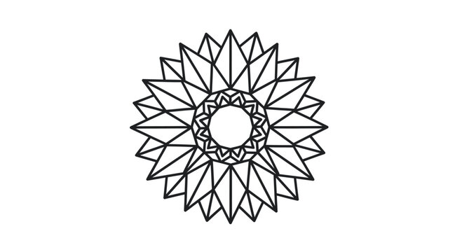 Symmetrical geometric mandala design with sharp triangular points creating a starburst effect.