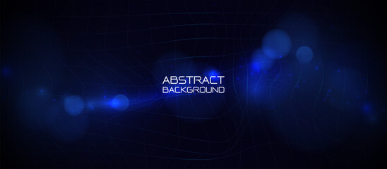 Dark blue, dynamic, curved lines, abstract futuristic technology background with lighting effect