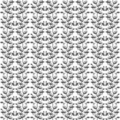 Seamless pattern featuring dense leafy branches in black line art style, repeated neatly across a white background. This design delivers a fresh and organic look, perfect for textiles, wallpapers