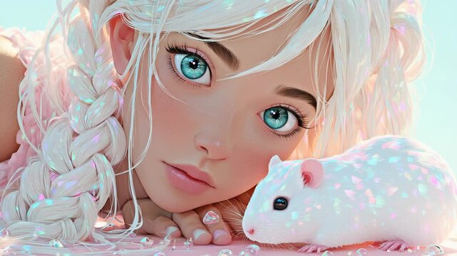 Сute anime girl with hamster