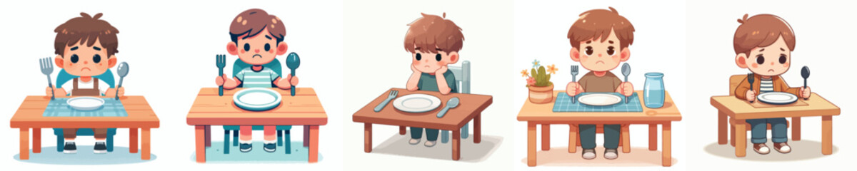 vector of a little boy who has no appetite