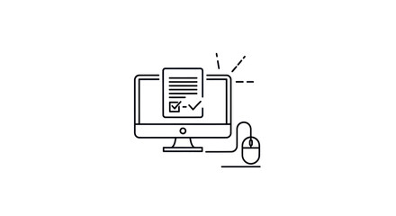 Online Survey Form on Computer Monitor with Mouse Line Art Icon. © Leo