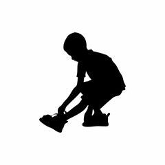 Silhouette of a boy repairing shoes on roadside isolated on white background