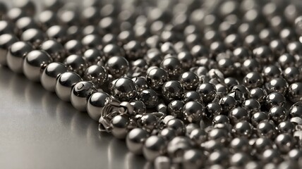 Close-up of Gleaming Silver Beads, Detailed Texture and Metallic Sheen