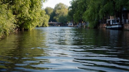 Serene River Scene Tranquil Waters and Lush Greenery