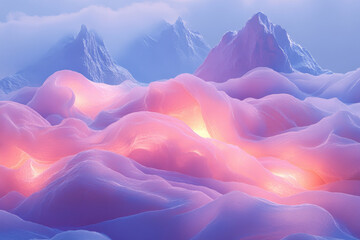 Pink clouds hovering over majestic mountains.
