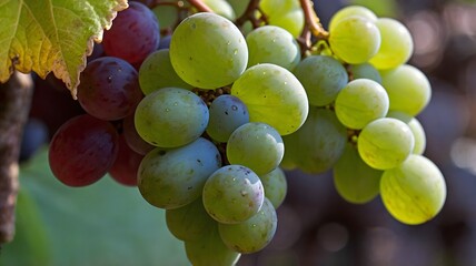 Juicy Green and Red Grapes Hanging on the Vine, Fresh Harvest