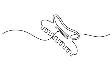 Obraz premium Hand drawn hair claw clip vector. One line continuous drawing. Linear silhouette, minimal fashion icon, beauty fashion print, banner, card, poster, brochure, doodle illustration, shop sign, logo.