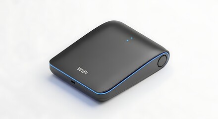 Portable WiFi router device with LED indicators on white background