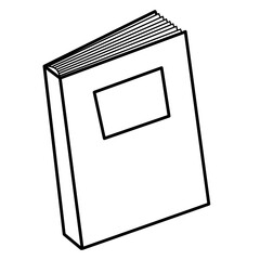 Closed book cartoon illustration lineart. Back to school supplies clipart in black and white.