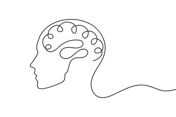Continuous line art brain illustration perfect for education, psychology, science, and medical concepts