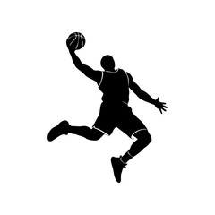 Obraz premium Monocolor vector silhouette of a basketball player slam dunk, minimal style