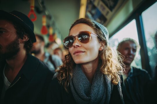 candid lifestyle photo of people commuting on public transport, authentic real life expressions.