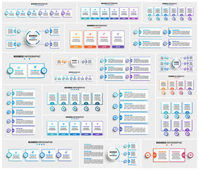 Big collection of business infographic design template with options, steps or processes. Can be used for workflow layout, diagram, number options, web design	
