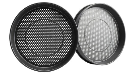 Perforated Round Baking Pans Set of Two Dark Gray Metal.