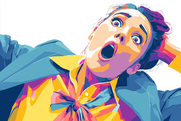 A Unique Pop Art Style Illustration Capturing a Woman's Moment of Shock